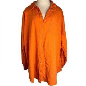 Asos Design Womens 8 Textured Orange Relaxed Fit Button Down Longsleeve Top